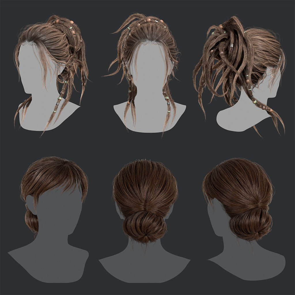 ArtStation - Female Straight Hair card Low-poly